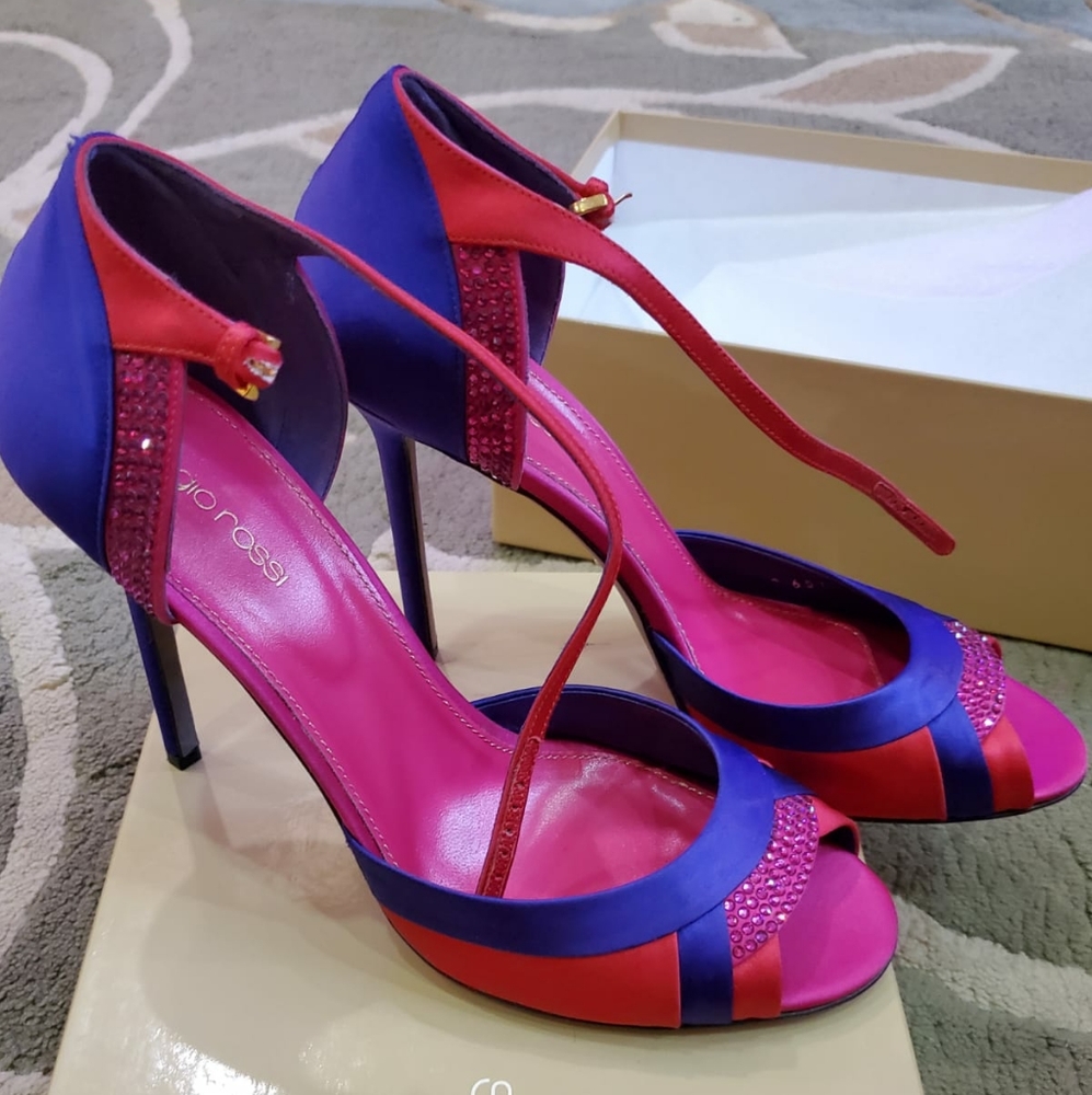 SERGIO ROSSI TRICOLOR VIOLET ROSSO FUCHSIA SANDAL